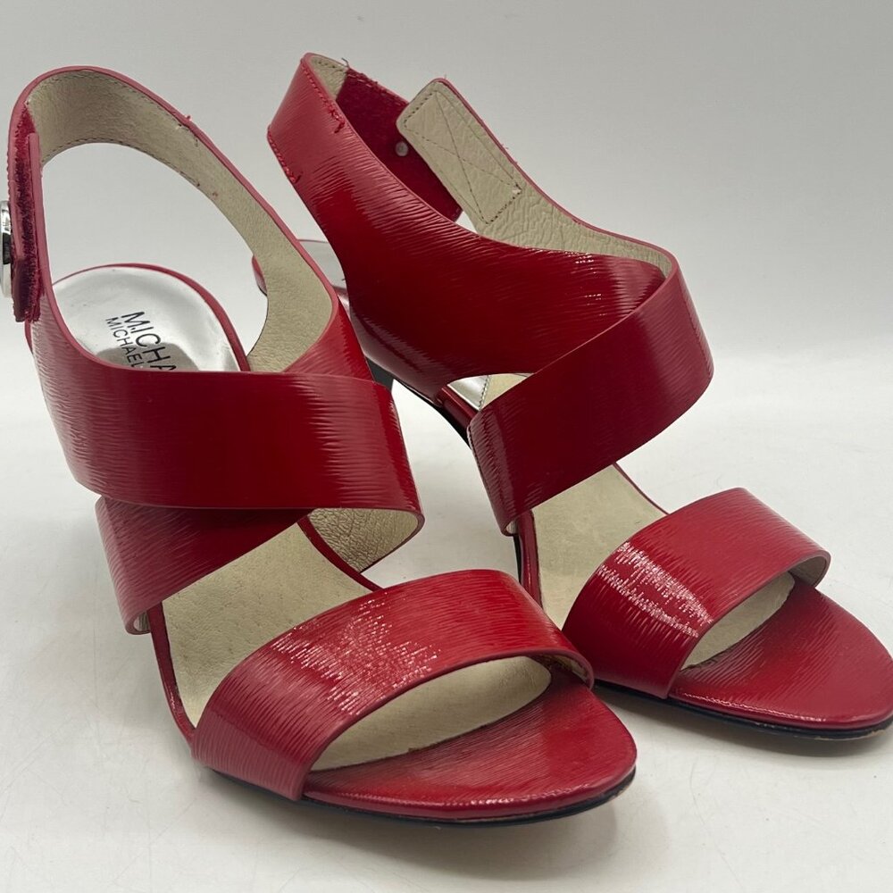 Michael Kors Size 7.5 Joselle Patent Leather Red Slingback Open Toe Heels